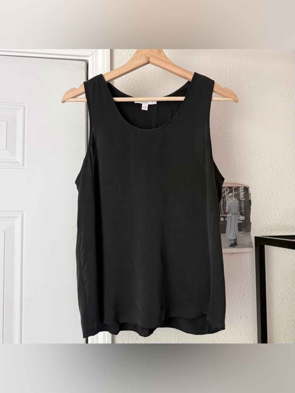 LUNYA black silk cropped crew neck layered scallop hem tank top‎ pajama sleep
